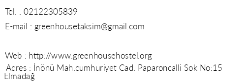 Green House Hostel telefon numaralar, faks, e-mail, posta adresi ve iletiim bilgileri